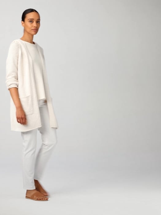 Peruvian Organic Cotton Crimp Hooded Cardigan | EILEEN FISHER