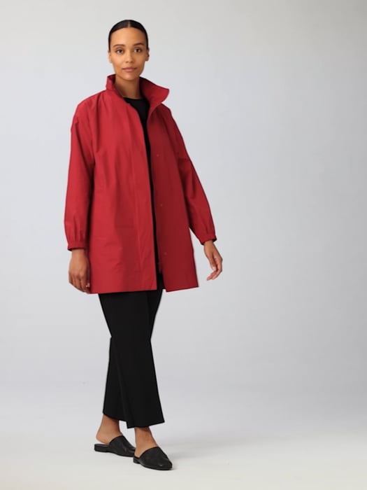 Light Cotton Nylon Stand Collar Long Coat | EILEEN FISHER