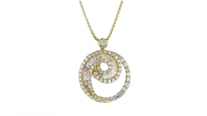 2.00 ct. t.w. Baguette and Round Diamond Swirl Pendant Necklace in 14kt Yellow Gold