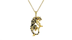 Black Enamel Tiger Pendant Necklace in 18kt Gold Over Sterling