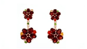 6.55 ct. t.w. Multi-Gemstone Flower Drop Earrings with Fire Opals in 18kt Rose Gold Over Sterling