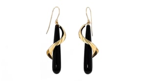 Black Onyx Spiral Drop Earrings in 14kt Yellow Gold