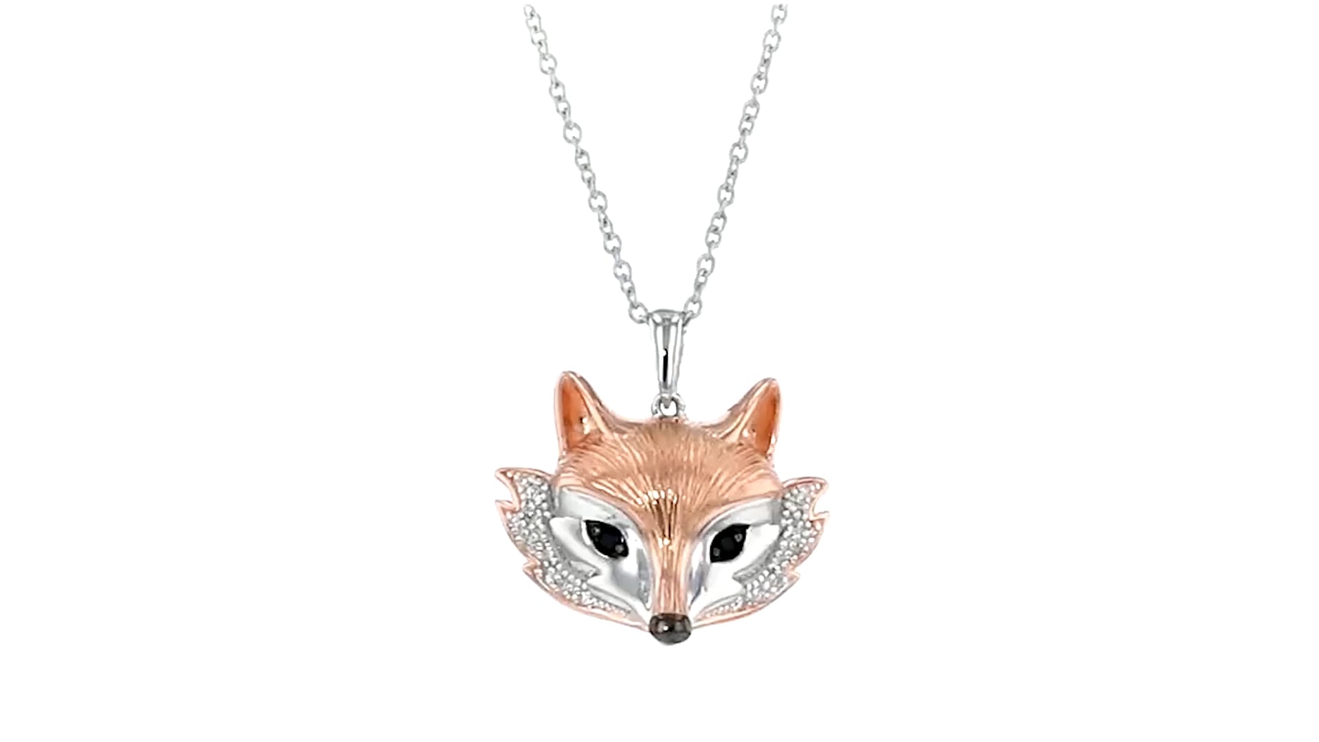 Two-Tone Sterling Silver Fox Pendant Necklace with Diamond and Sapphire Accents on Vimeo