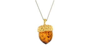 Amber Acorn Pendant Necklace in 18kt Gold Over Sterling