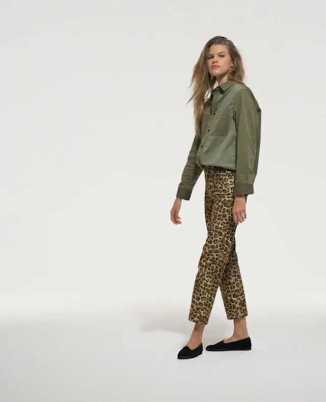 Leopard print straight-cut jeans