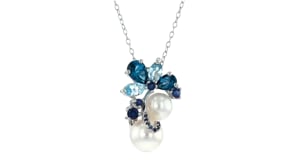 7-9.5mm Cultured Pearl and 1.90 ct. t.w. Multi-Gemstone Pendant Necklace in Sterling Silver