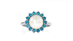 8-8.5mm Cultured Pearl and .60 ct. t.w. London Blue Topaz Ring in Sterling Silver