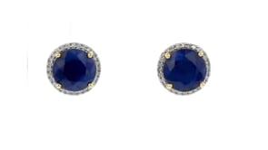 7.00 ct. t.w. Opaque Sapphire and .22 ct. t.w. Diamond Earrings in 14kt Yellow Gold