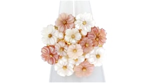 Italian Pink and White Mother-of-Pearl Flower Ring with Cultured Semi-Baroque Pearls in 18kt Gold Over Sterling