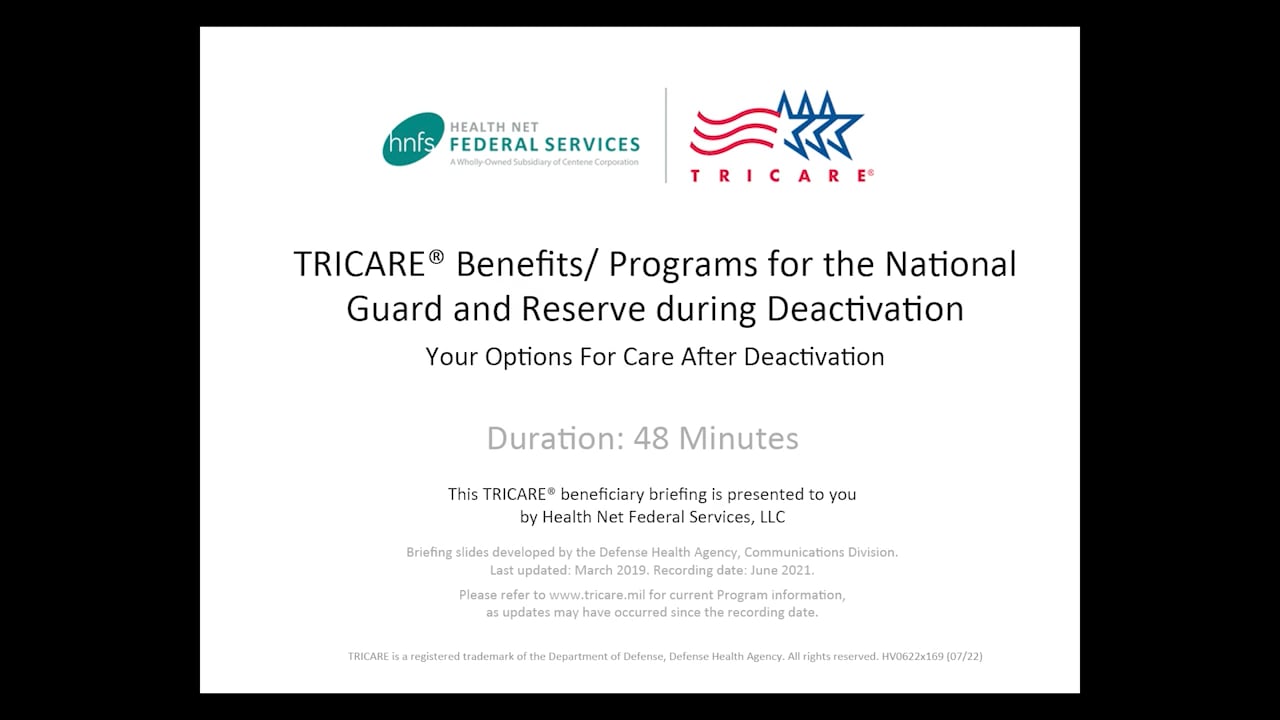 TRICARE® Benefits/ Programs For The National Guard And Reserve During ...