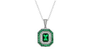 1.80 ct. t.w. Simulated Emerald and .52 ct. t.w. CZ Pendant Necklace in Sterling Silver