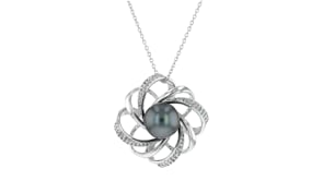 10-11mm Black Cultured Tahitian Pearl and .50 ct. t.w. White Topaz Pendant Necklace in Sterling Silver