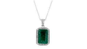 4.40 Carat Emerald and .24 ct. t.w. Diamond Pendant Necklace in Sterling Silver