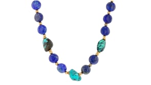 Lapis and Turquoise Bead Necklace with 18kt Gold Over Sterling