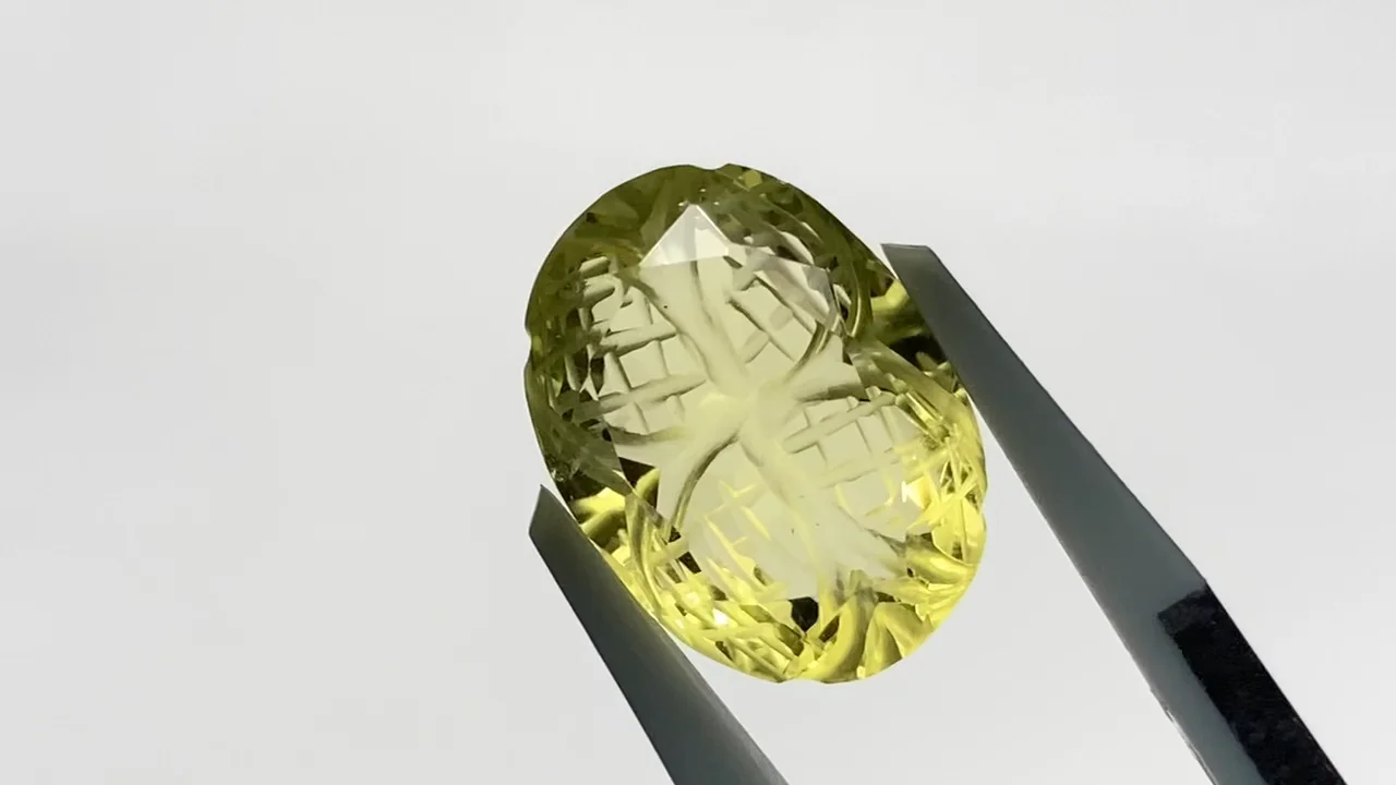 レモンクォーツ 彫刻入りオーバルファセットカット14×10mm 1粒｜天然石 