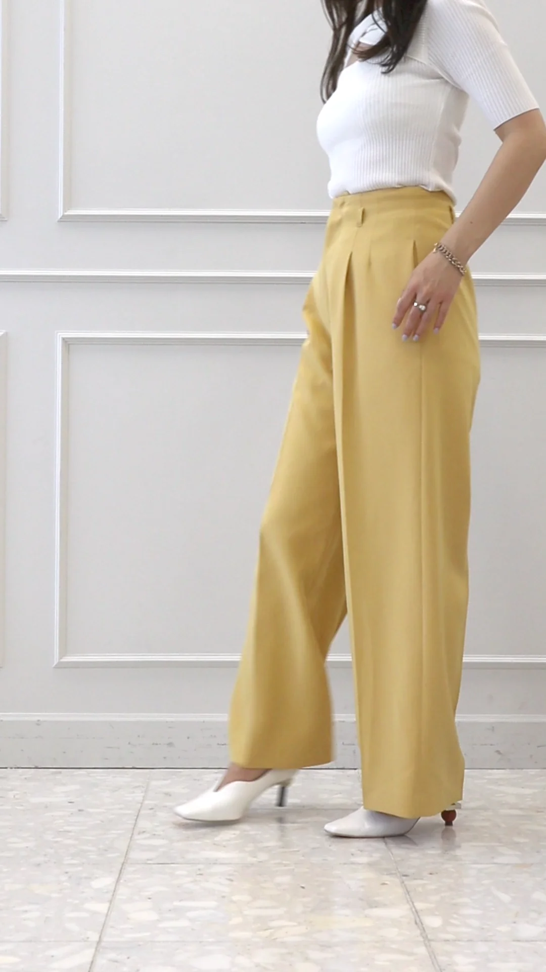 ハイウエストセンタープレスワイドパンツ(XS YELLOW): BOTTOM ハイウエストセンタープレスワイドパンツ(XS YELLOW): BOTTOM