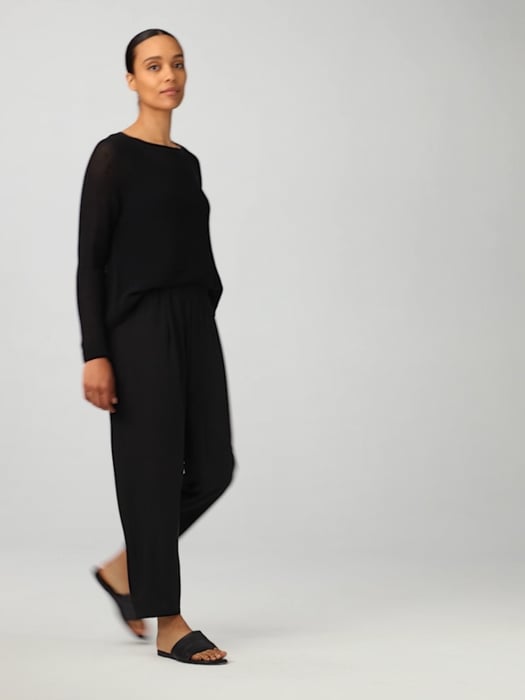 Eileen Fisher Textured Stretch Rib Black Pull-On Tapered Ankle Pants  Women’s XXS