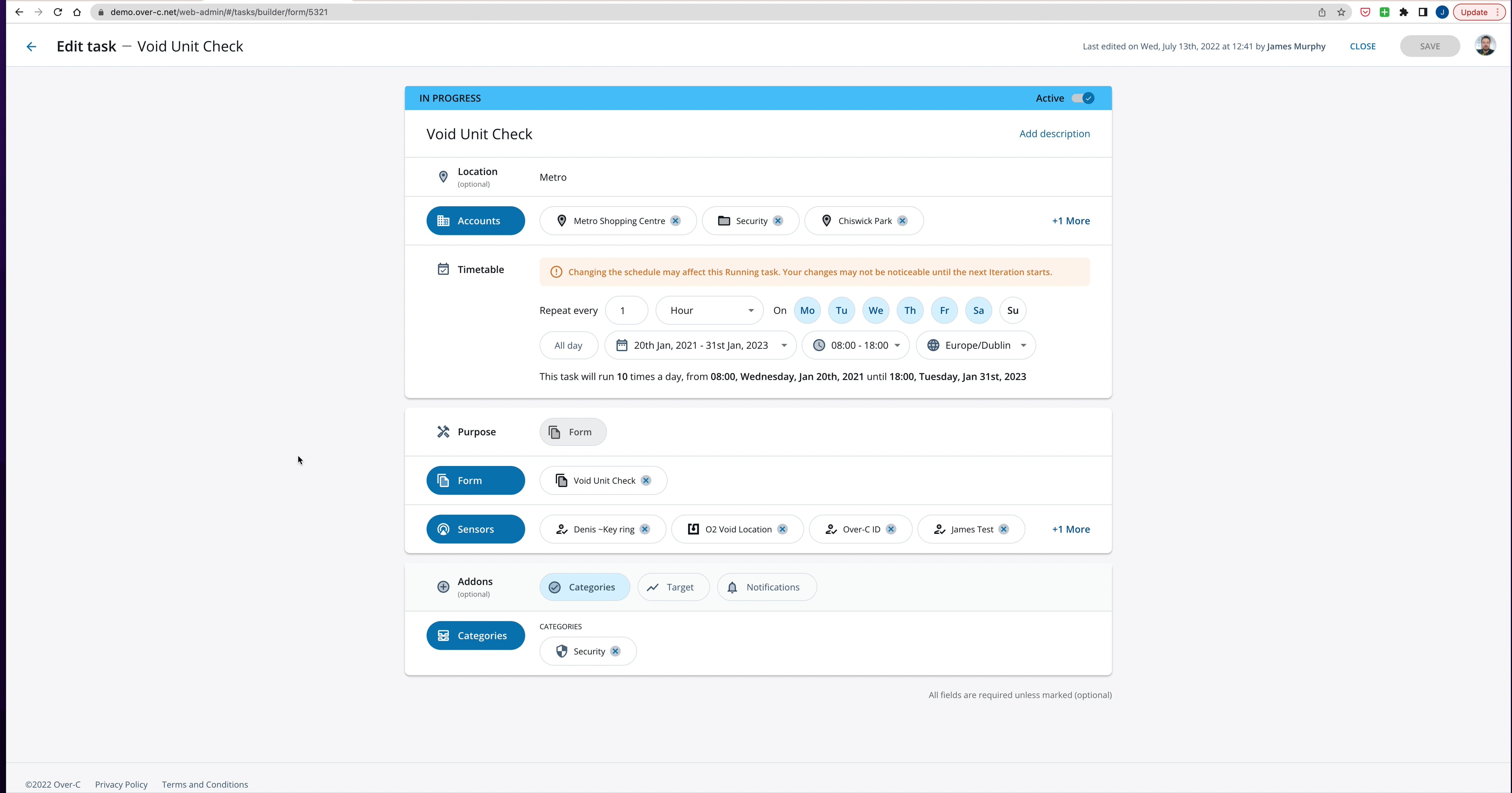 How to remove a sensor from an existing task on Vimeo