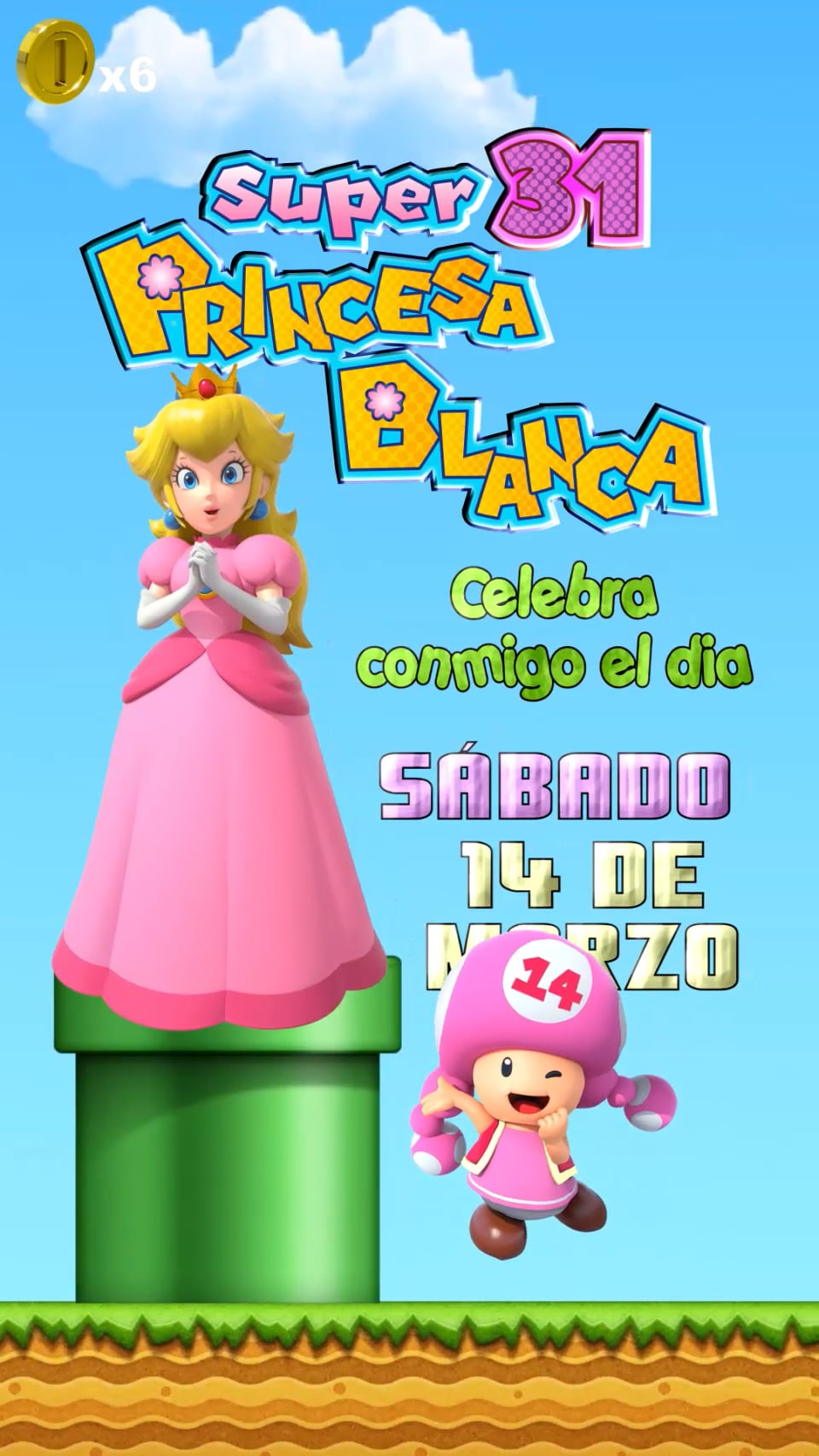 Princesa Peach Invitación Animada Personalizada en Video Cumpleaños