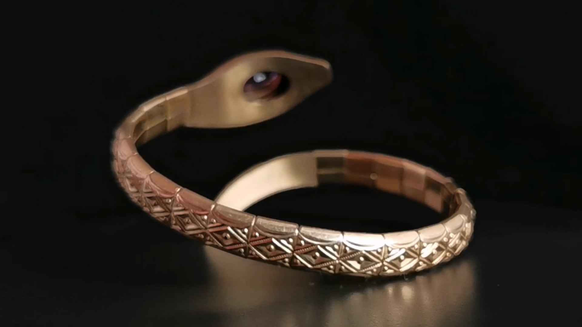 Bracelet Vintage Rare Serpent Art Déco Signé Andreas Daub - Occasion, Or Laminé Rouge