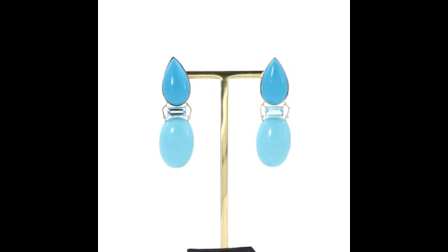 BRINCO OURO AMARELO TURQUESA RECONSTITUÍDA E TOPAZIO