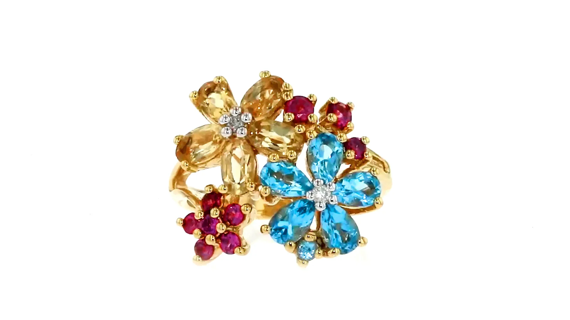 3.03 ct. t.w. Multi-Gemstone Flower Ring in 18kt Gold Over