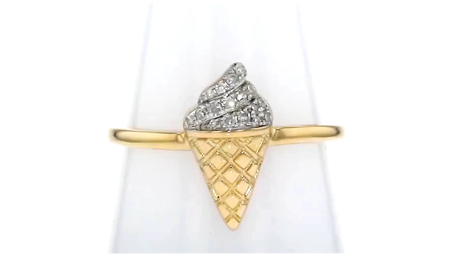 Diamond-Accented Ice Cream Cone Ring in 18kt Gold Over Sterling