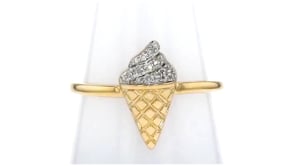 Diamond-Accented Ice Cream Cone Ring in 18kt Gold Over Sterling