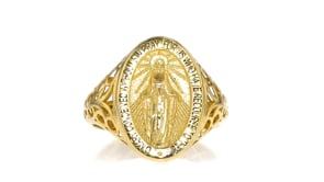 Italian 14kt Yellow Gold Miraculous Medal Signet Ring