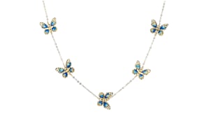 Italian Blue and White Enamel Butterfly Station Necklace in 14kt Yellow Gold
