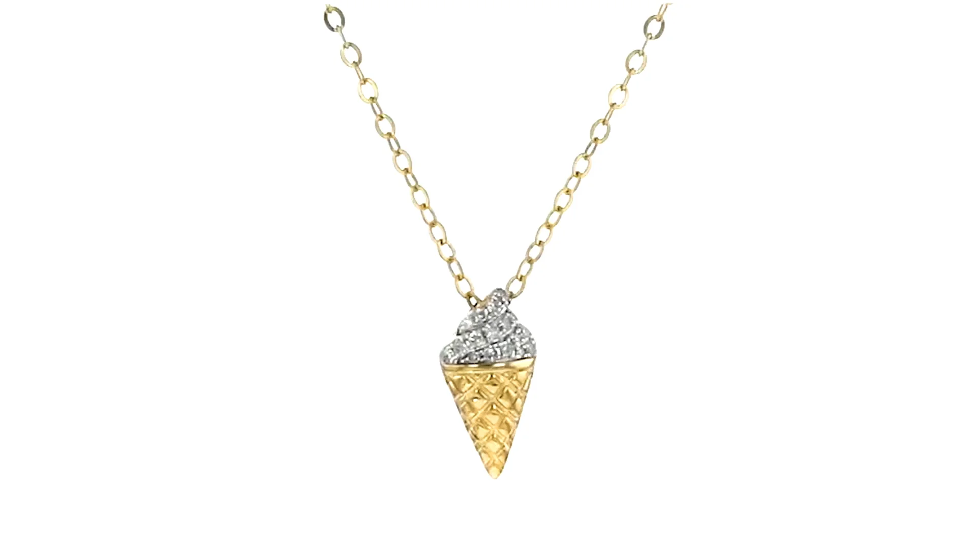 Diamond-Accented Ice Cream Cone Pendant Necklace in 18kt Gold Over