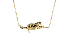 10 ct. t.w. White Topaz and Black Enamel Tiger Bar Necklace with Ruby Accents in 18kt Gold Over Sterling