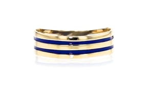 Italian 14kt Yellow Gold Ring with Blue Enamel Stripes