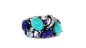 Turquoise, Lapis and .20 ct. t.w. Multi-Gem Ring in Sterling Silver