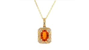 Fire Opal and .12 ct. t.w. Diamond Pendant Necklace in 14kt Yellow Gold