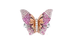 80 ct. t.w. Simulated Pink Sapphire Butterfly Ring with CZ Accents in Two-Tone Sterling Silver