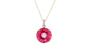 7.75 Carat Pink Topaz Pendant Necklace with Diamond Accents in 14kt Yellow Gold