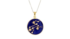 White Zircon and Blue Enamel Zodiac Constellation Pendant Necklace in 18kt Gold Over Sterling