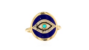 10 ct. t.w. White Topaz and Multicolored Enamel Evil Eye Ring with Turquoise in 18kt Gold Over Sterling
