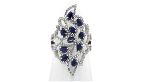 1.90 ct. t.w. Sapphire and .18 ct. t.w. Diamond Cluster Ring in Sterling Silver
