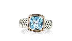 2.30 Carat Sky Blue Topaz Bali-Style Ring in Two-Tone Sterling Silver