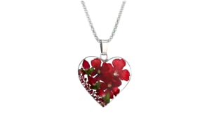 Dried Flower Heart Pendant Necklace in Sterling Silver