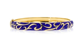Blue Enamel Scroll Bangle Bracelet in 18kt Gold Over Sterling