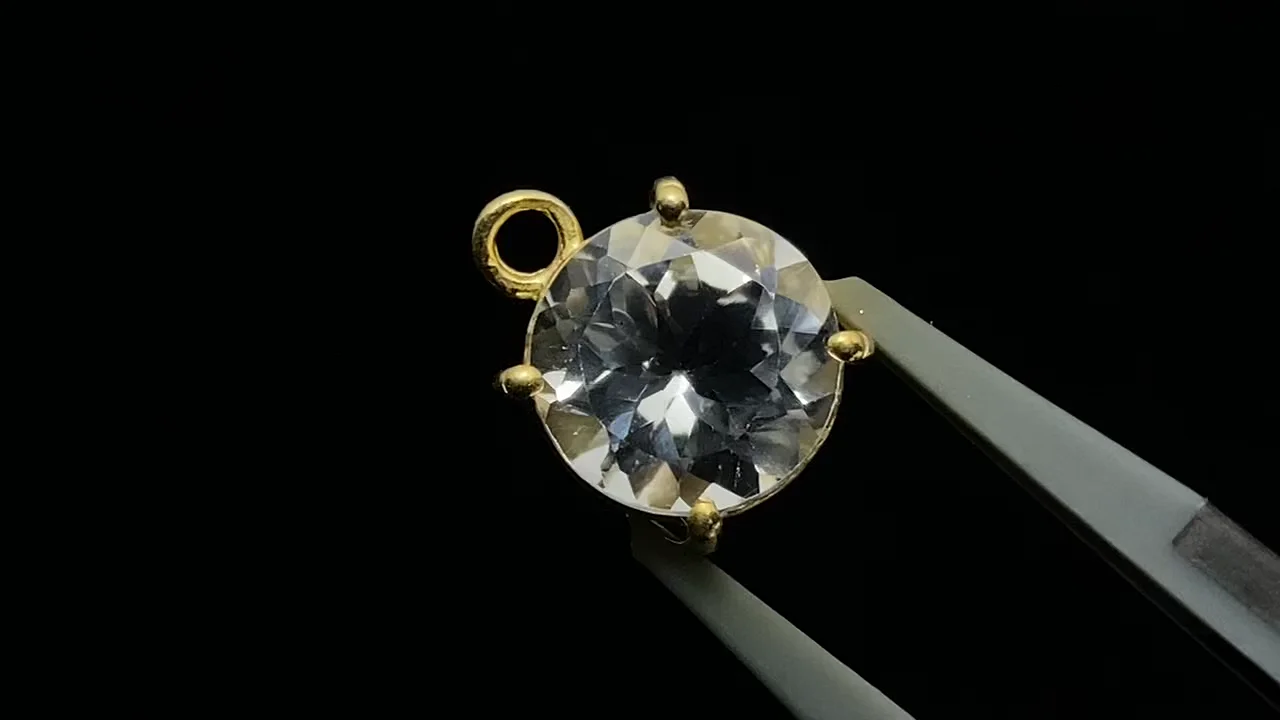 ホワイトトパーズ 枠留めラウンドファセットカット8×8mm 18KGP 1個
