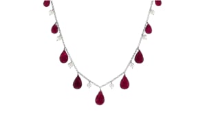 4-5mm Cultured Pearl and 45.00 ct. t.w. Ruby Drop Necklace in Sterling Silver