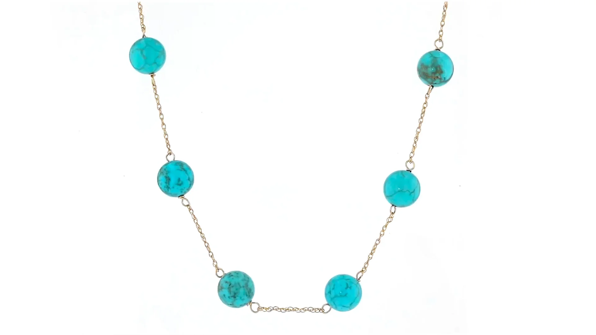 8mm Turquoise Bead Station Necklace in 14kt Yellow Gold | Ross Simons