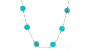 8mm Turquoise Bead Station Necklace in 14kt Yellow Gold