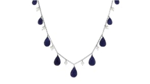 4-5mm Cultured Pearl and 40.00 ct. t.w. Sapphire Bead Necklace in Sterling Silver