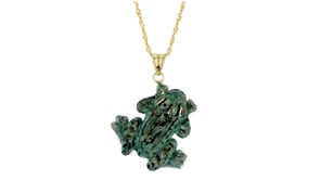 Italian Green Enamel Frog Pendant Necklace in 18kt Gold Over Sterling