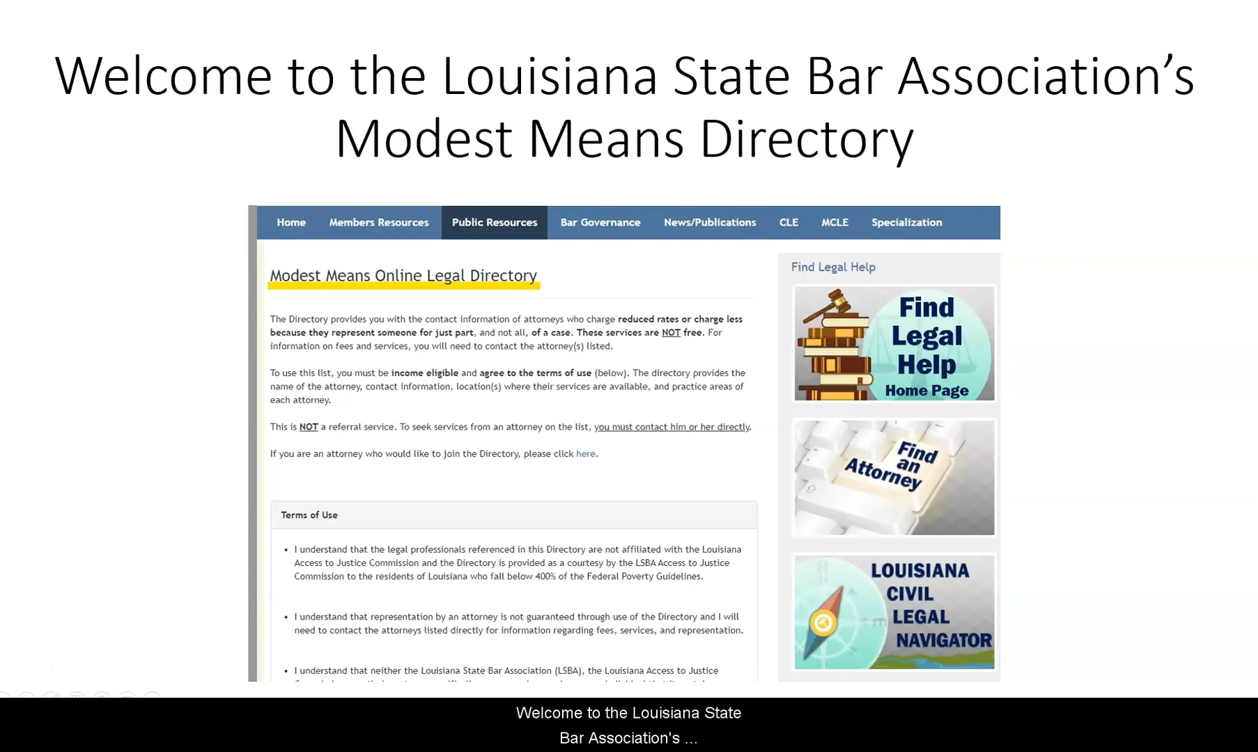 LSBA Modest Means Directory